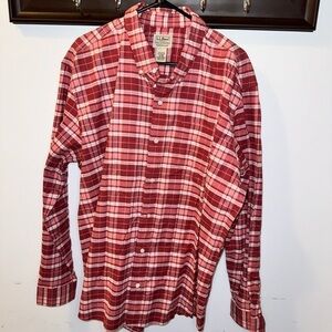 L.L. BEAN Men's Long Sleeve Red/White Plaid Button Down Traditional Fit Shirt XL